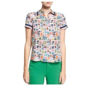 Alice + Olivia Oswald Stamp Print Silk Blouse Shirt size XS